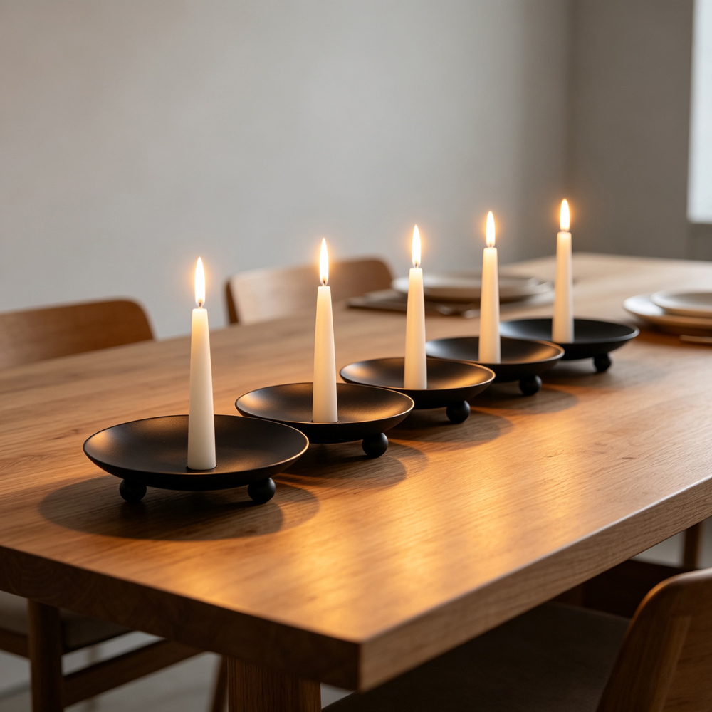 Living and Home Black Iron Round Candle Holder Set of 4 Image 2