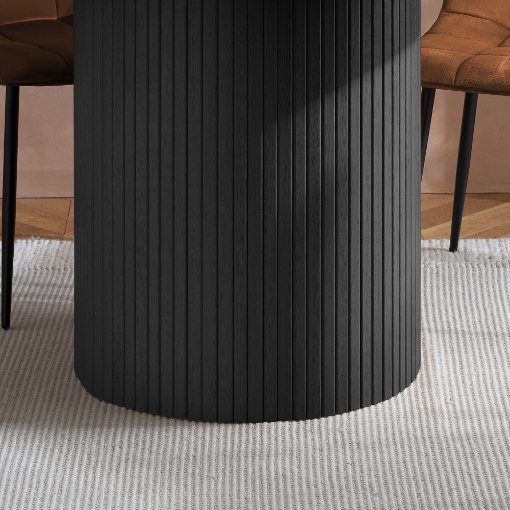Axel 4 Seater Round Fluted Dining Set Black and Russet Fabric Image 4