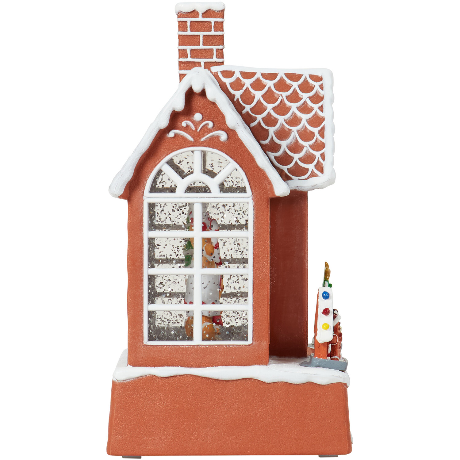 LED Glitter Spinning Gingerbread House - Brown Image 2