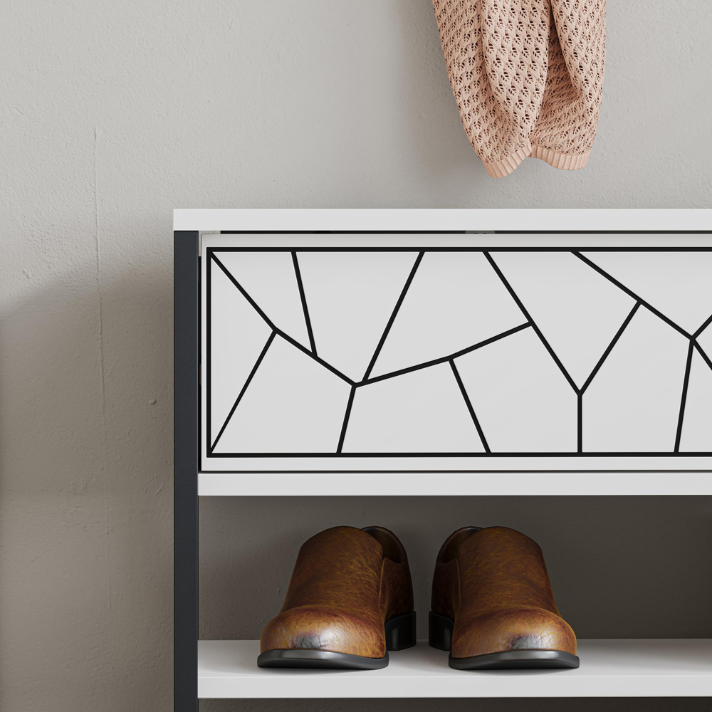 Decortie Inola 2 Door 2 Shelf White Geometric Shoe Cabinet Image 3