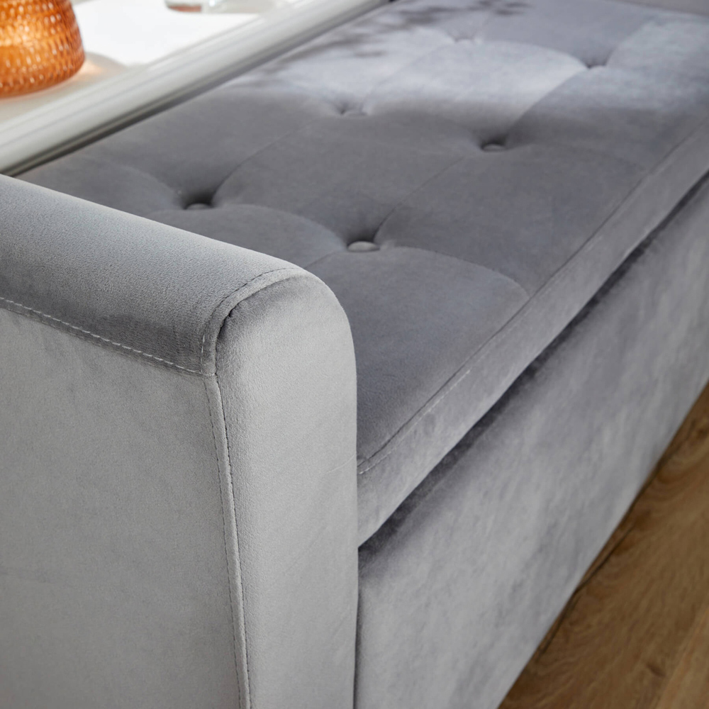 Home Source Verona Grey Velvet Sleigh Style Window Seat with Storage Image 3