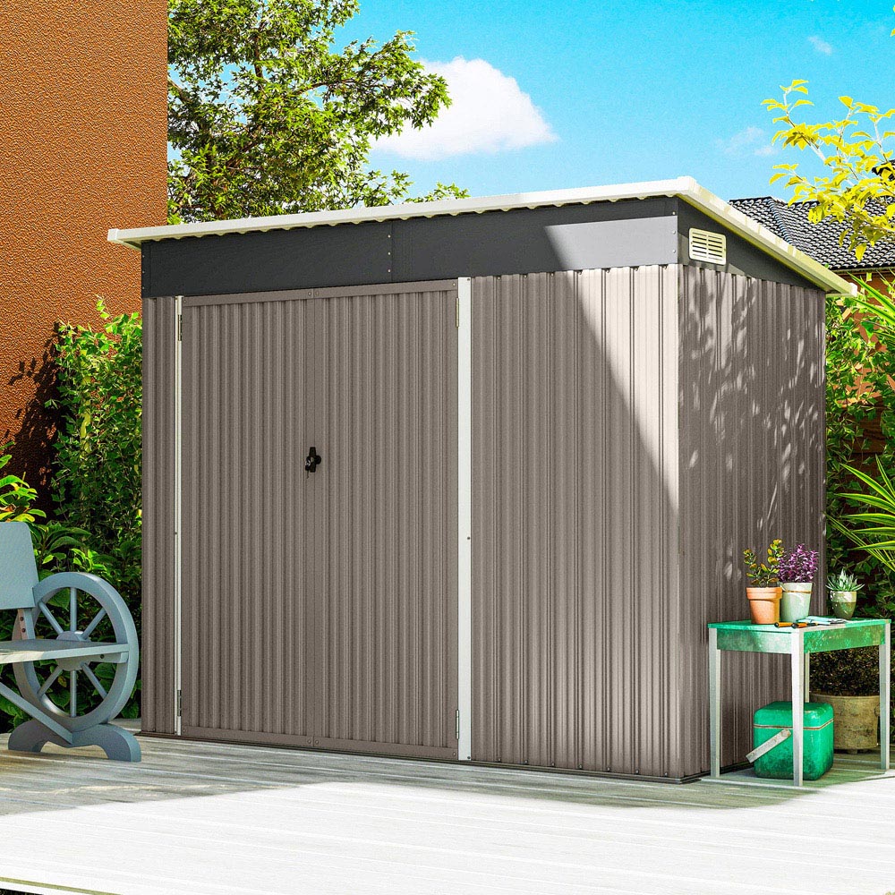 Outsunny 7.5 x 4ft Light Grey Galvanised Steel Garden Storage Shed Image 5