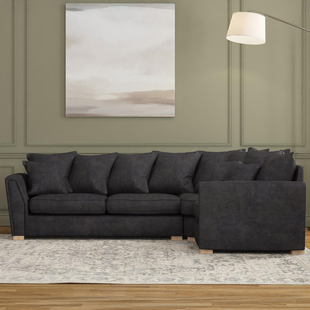 Wendleberry 3 Seater Ebony Plush Velvet Scatter Back Right Hand Corner Sofa Image 5