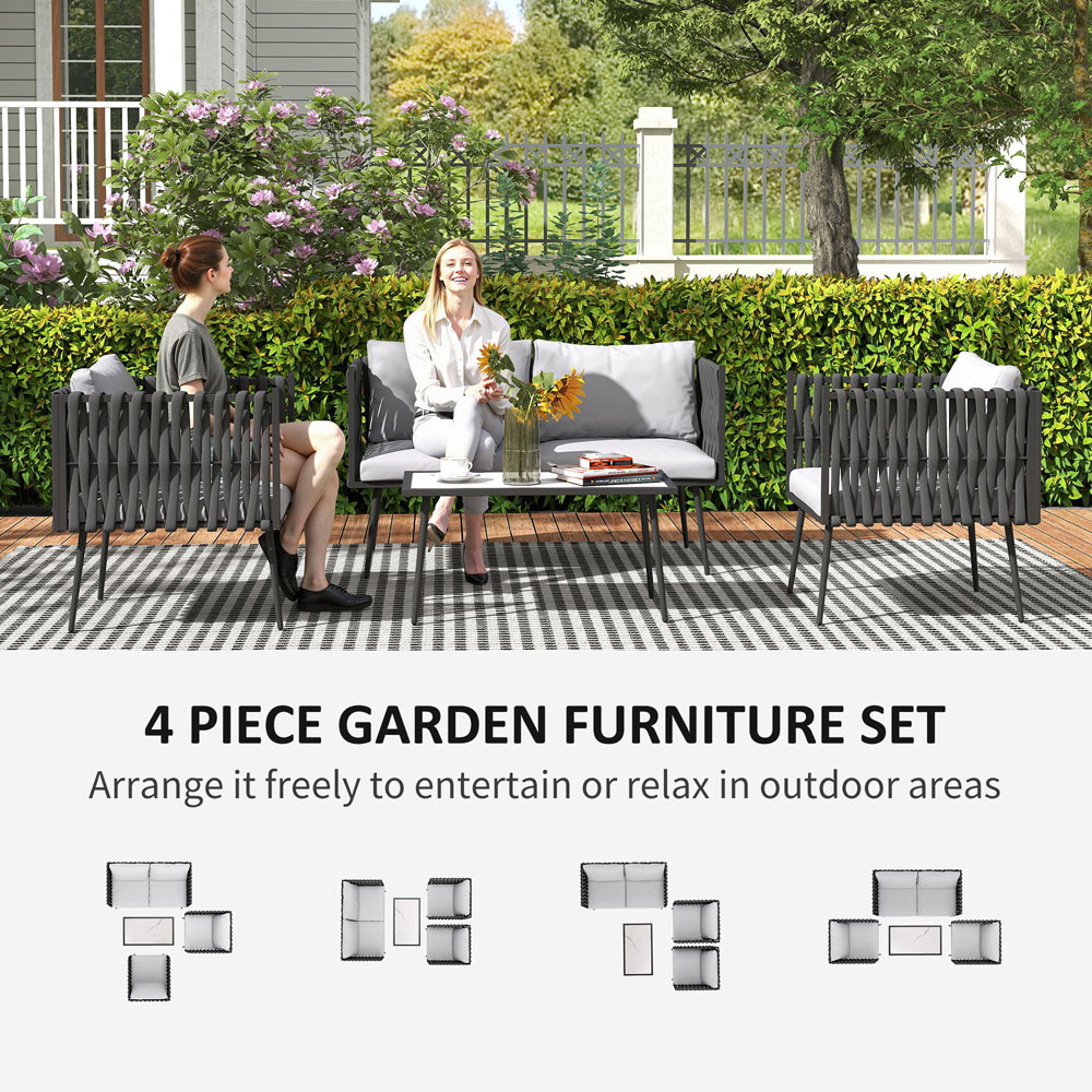 Outsunny 4 Seater Light Grey Garden Sofa Set Image 7