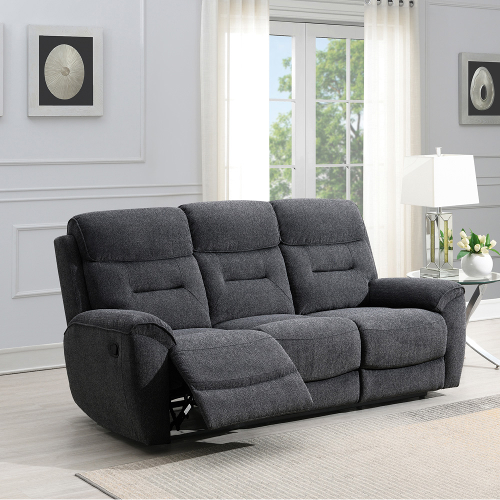 Clinton 3 Seater Dark Grey Manual Recliner Sofa Image 4