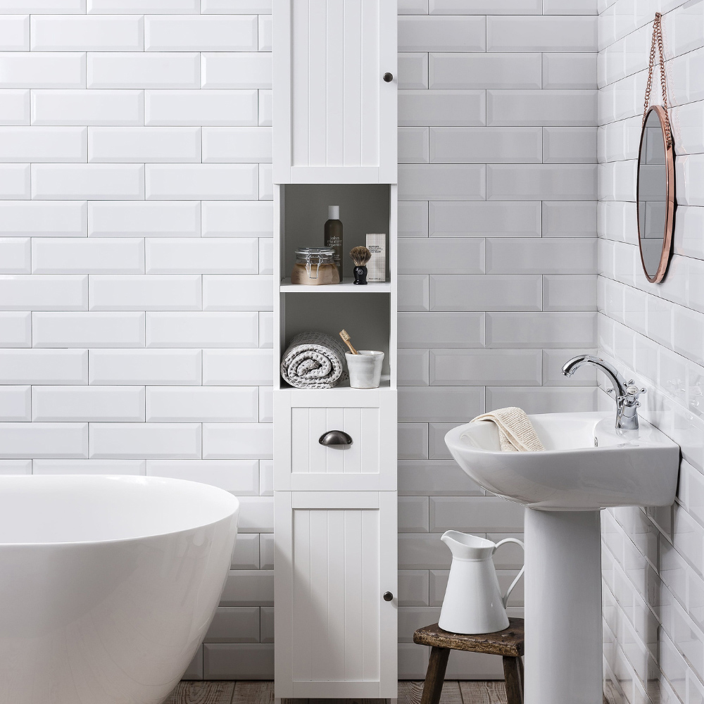Noa and Nani Stow 2 Door Single Drawer 2 Shelf White Tallboy Bathroom Storage Unit Image 6