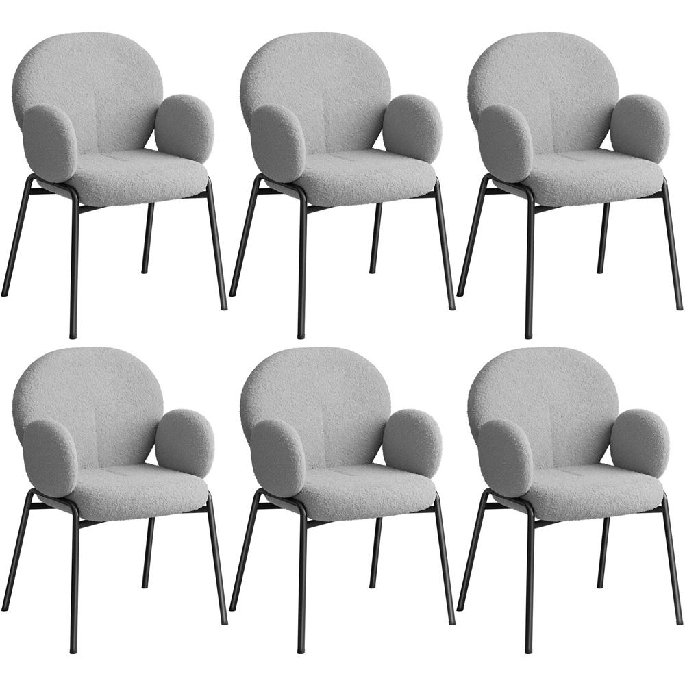 tectake Set of 6 Light Grey Boucle Padded Dining Chair Image 2