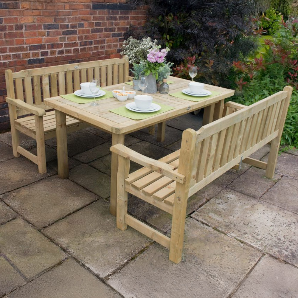 Forest Garden Rosedene 6 Seater Dining Table and Bench Set Image 1