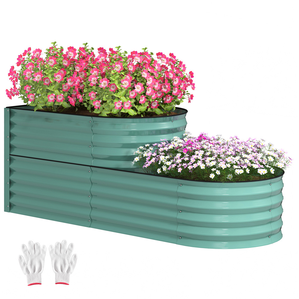 Outsunny 2 Tier Dark Green Galvanised Raised Garden Bed Image 3