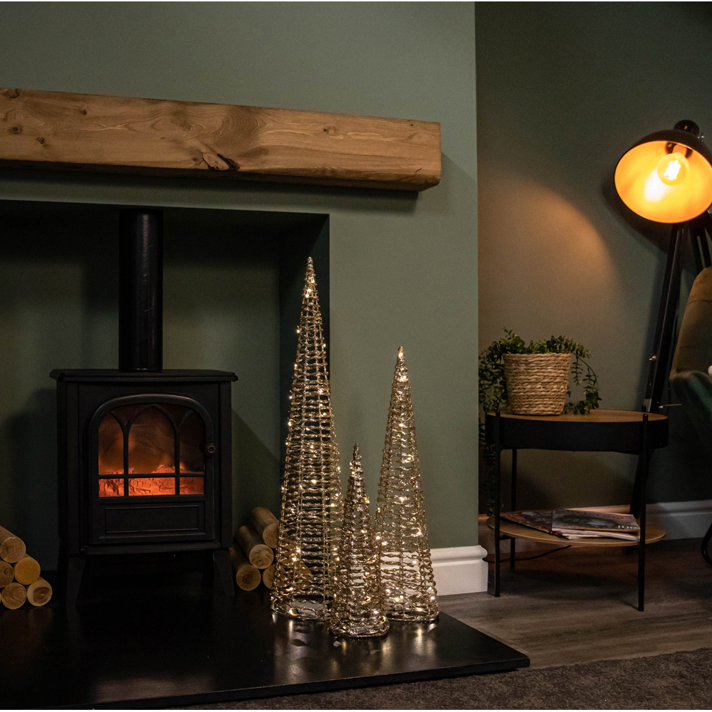 Samuel Alexander Gold Glitter Twist Warm White LED Christmas Cone Trees 3 Pack Image 4