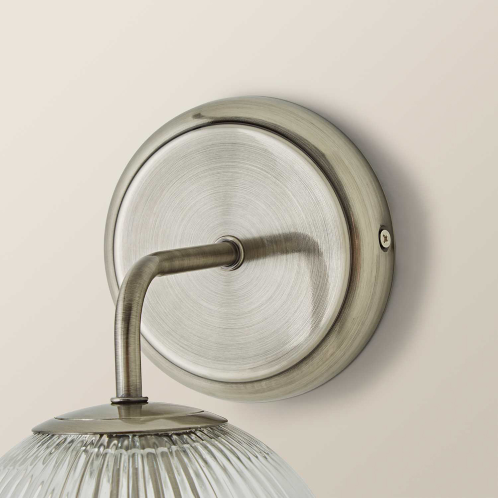 ValueLights Kempton Ribbed Globe Shade Brushed Chrome Wall Light with Bulb Image 4