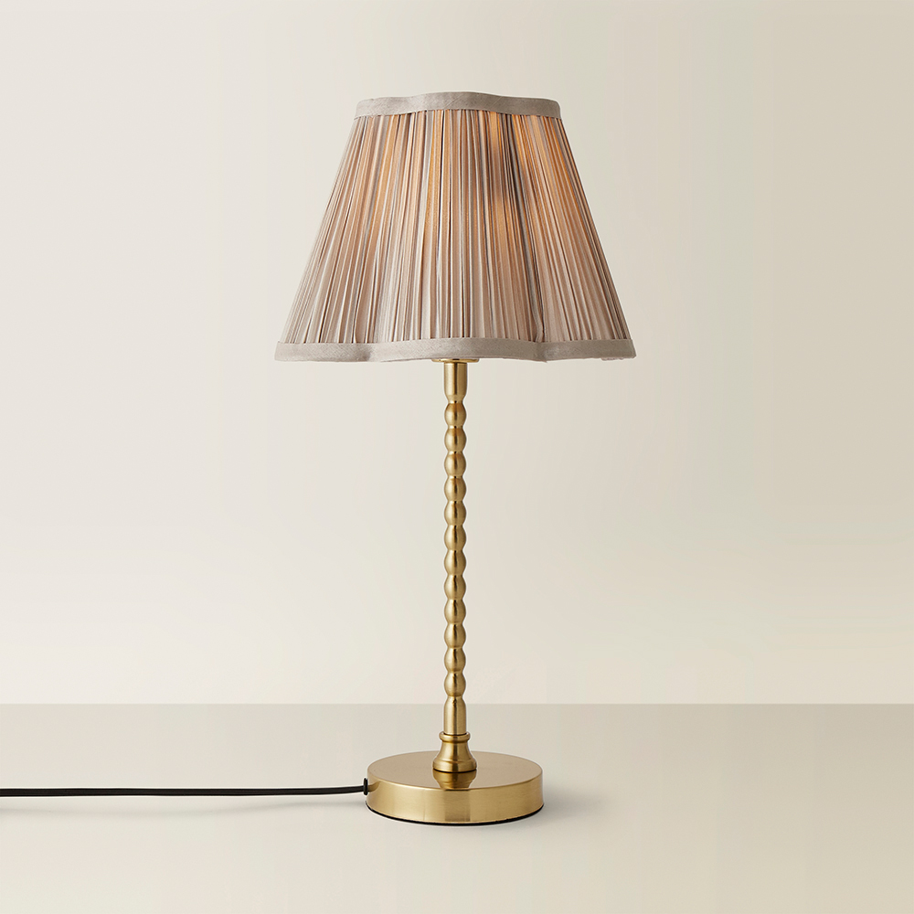ValueLights Maeve Light Grey Pleat Faux Silk Scallop Shade Gold Bobbin LED Table Lamp Image 5
