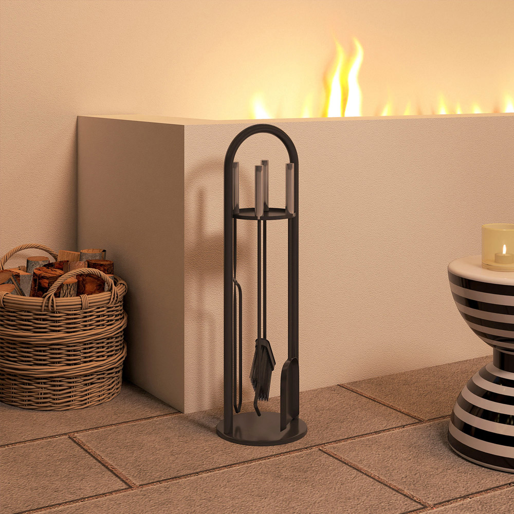 Outsunny 5 Piece Silver Metal Fireplace Companion Set Image 4