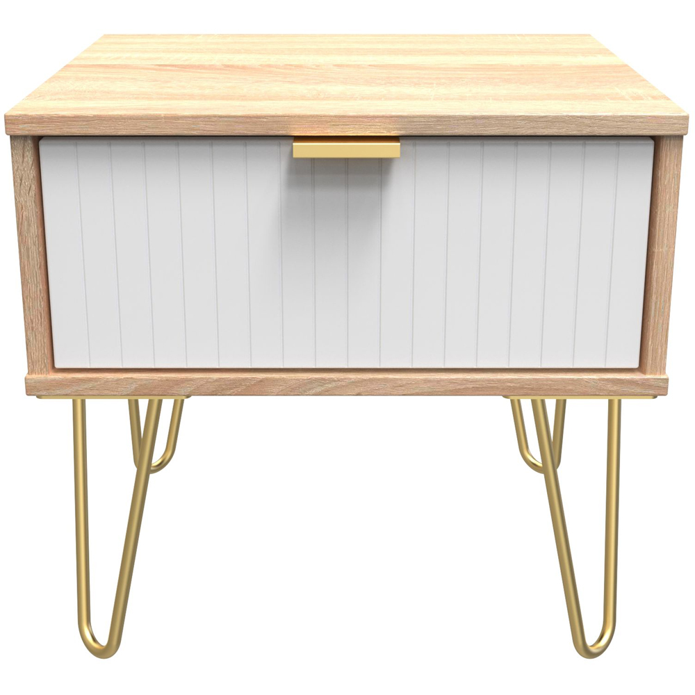 Crowndale Single Drawer White Matt and Bardolino Oak Bedside Table Image 3