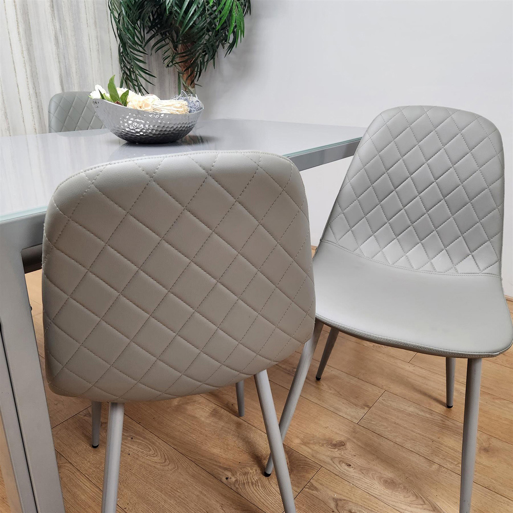 Portland Leather and Glass 4 Seater Dining Set Grey Image 6