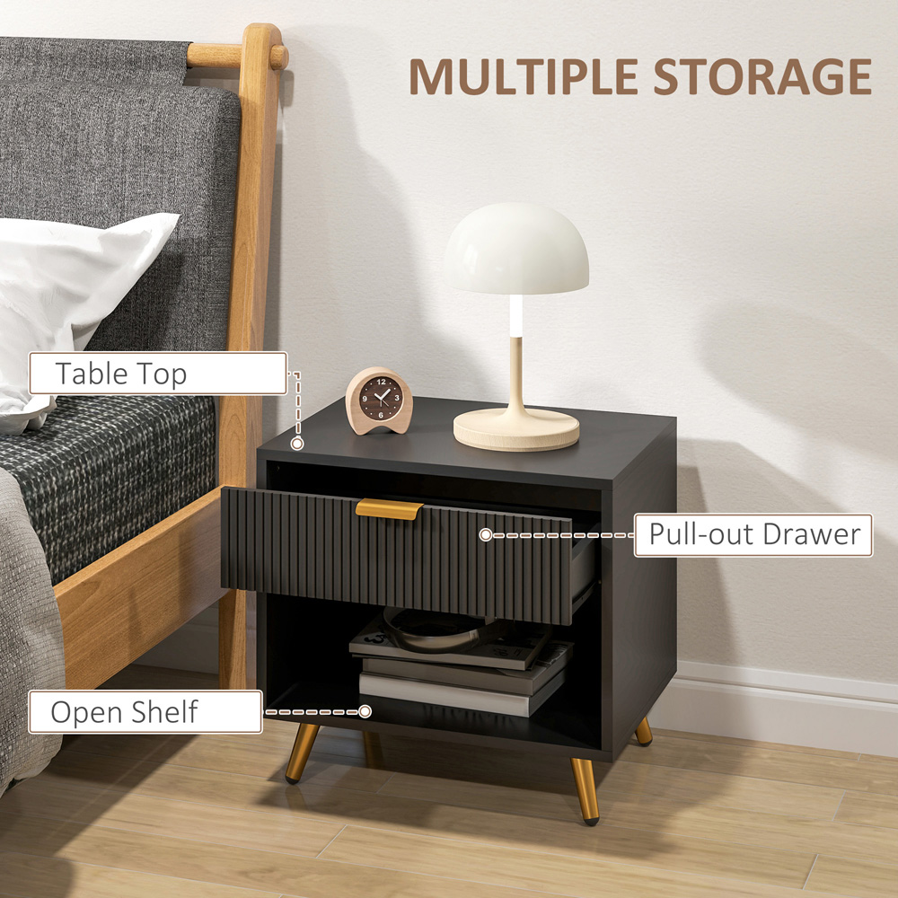 Portland Single Drawer Single Shelf Black Bedside Table Image 5