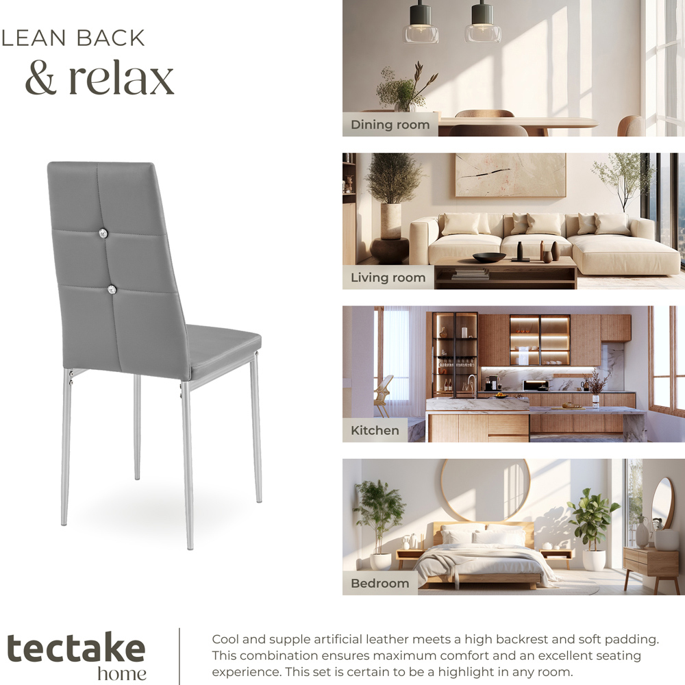 tectake Set of 8 Grey Rhinestone Highlight Dining Chairs Image 8