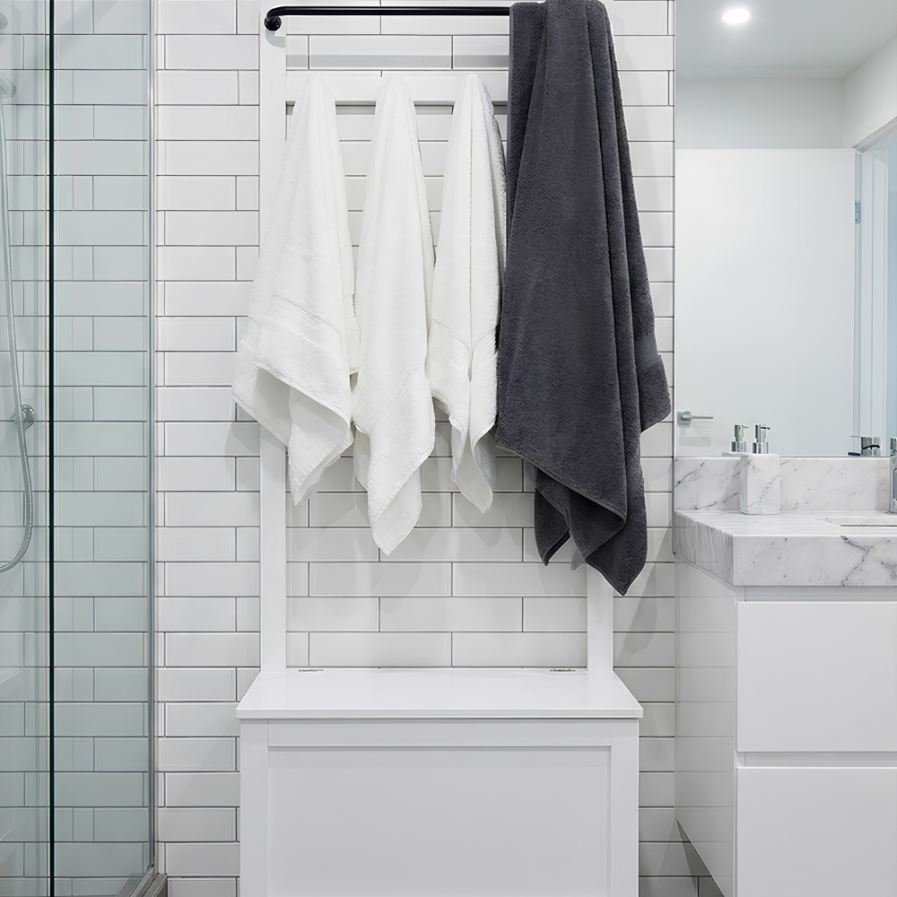 Noa and Nani Karlstad Single Door White Bathroom Cabinet with Coat Hooks and Rail Image 6