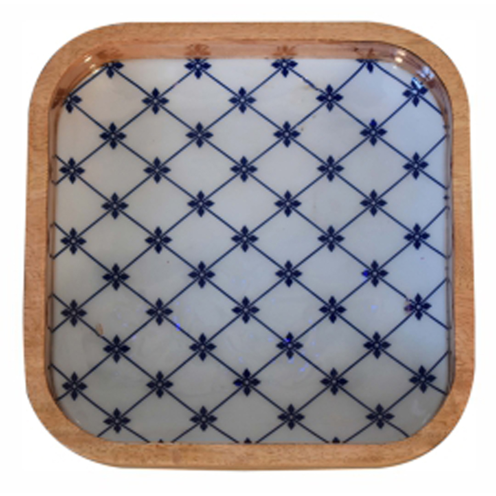 Artisan Furniture Blue and White Solid Wood Square Bowl Set of 2 Image 7