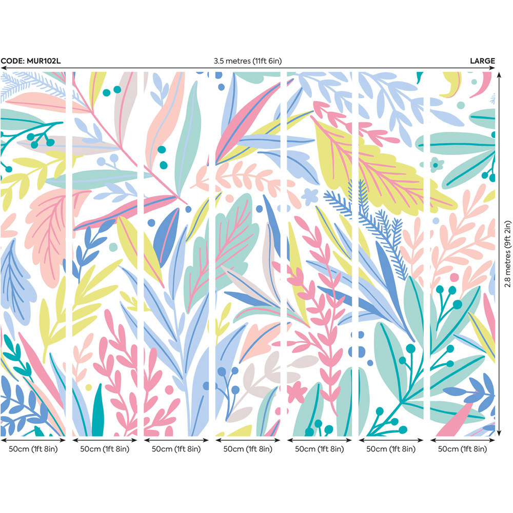 Origin Murals Patterned Leaves Multicolour Wall Mural Image 3