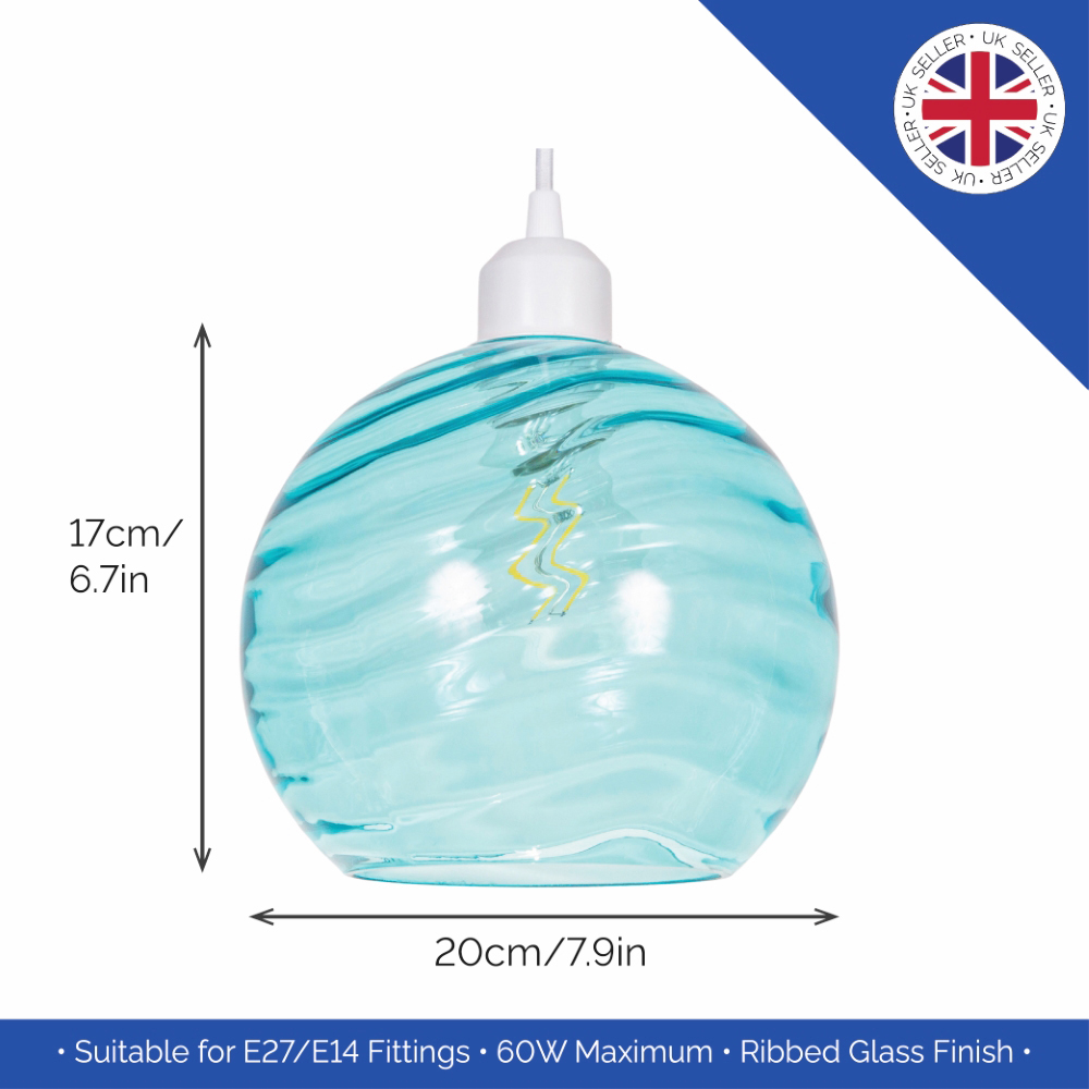 Happy Homewares Designer Teal Circular Ribbed Glass Non Electric Pendant Shade Image 6