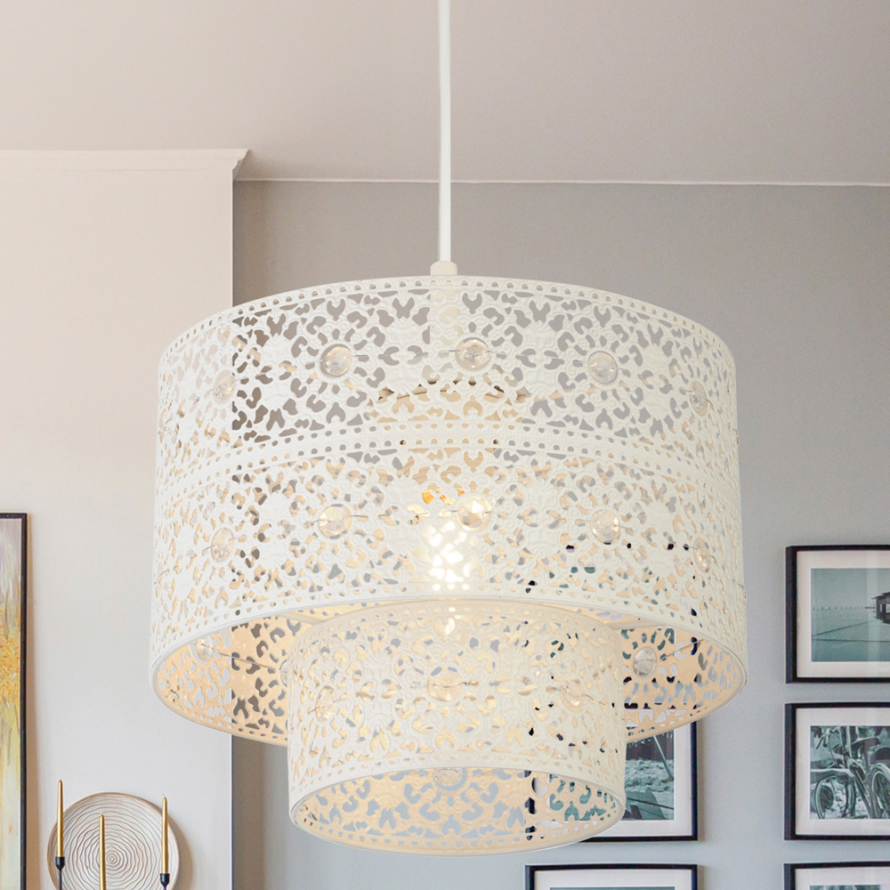 Lighting Collection 2 Tier Cream Cut Out Pattern Shade Image 2