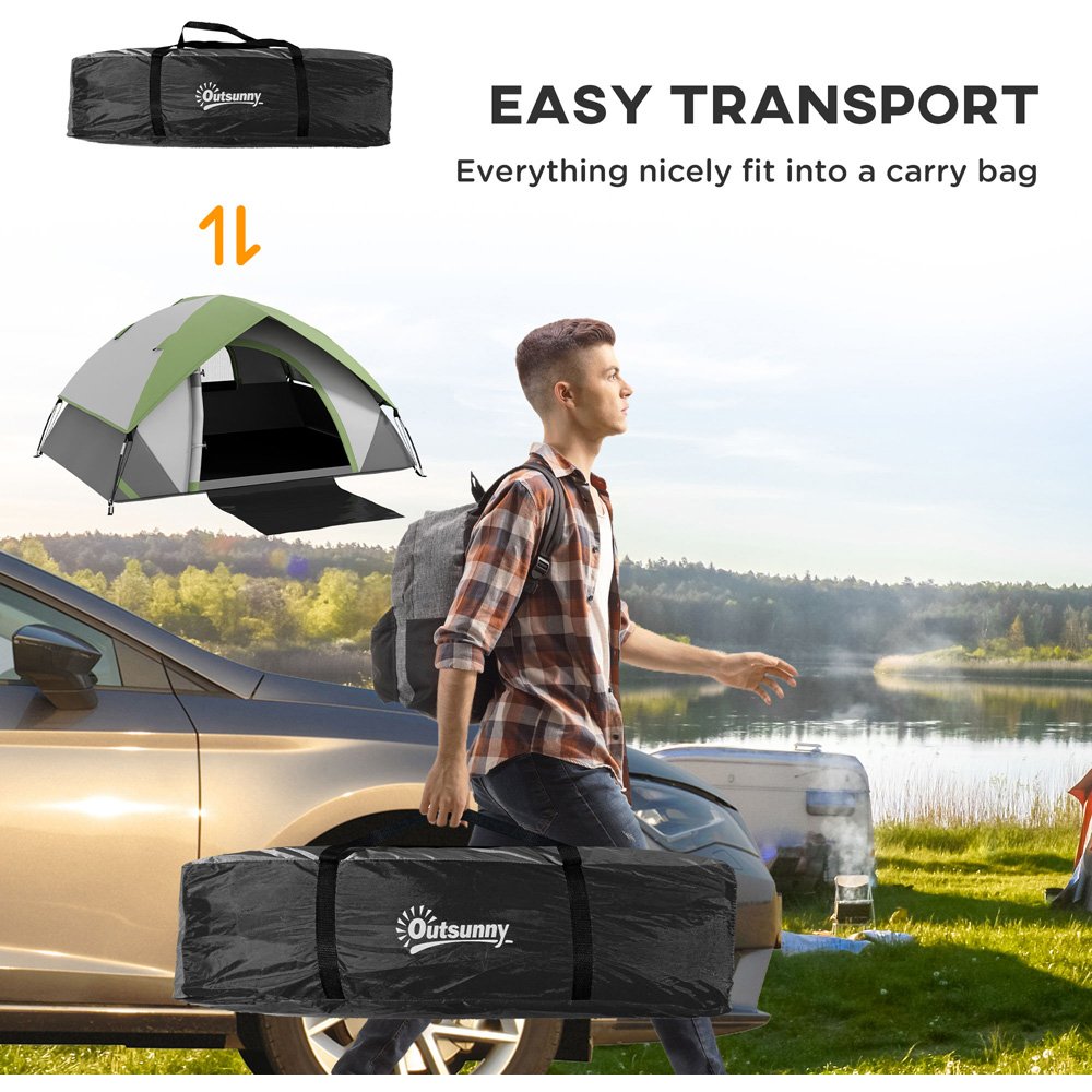 Outsunny 2 Person Waterproof Camping Tent with Sewn-in Groundsheet Green Image 8