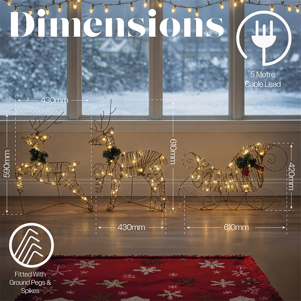 Xmas Haus Rose Gold Light Up Reindeer and Sleigh Christmas Decoration Image 7