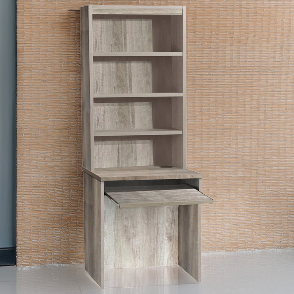 R White Cabinets 4 Shelf Small Laptop Desk with Keyboard Tray and Hutch Grey Image 1