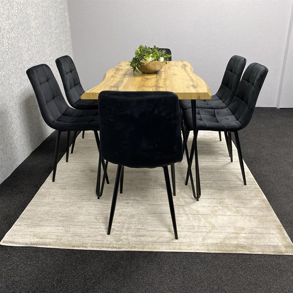Kosy Koala 6 Seater Velvet Wooden Dining Set Black Image 6