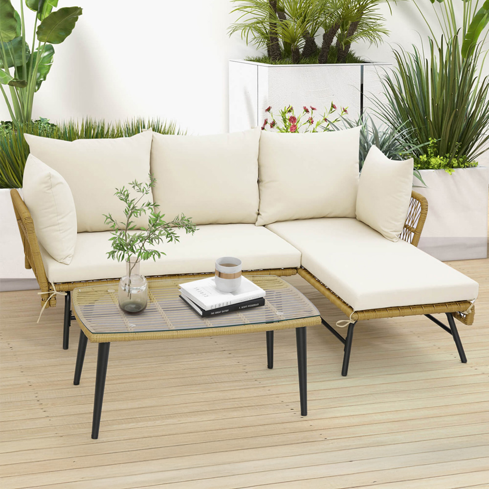 Costway 4 Seater Rattan White L Shaped Lounge Sofa Set Image 1