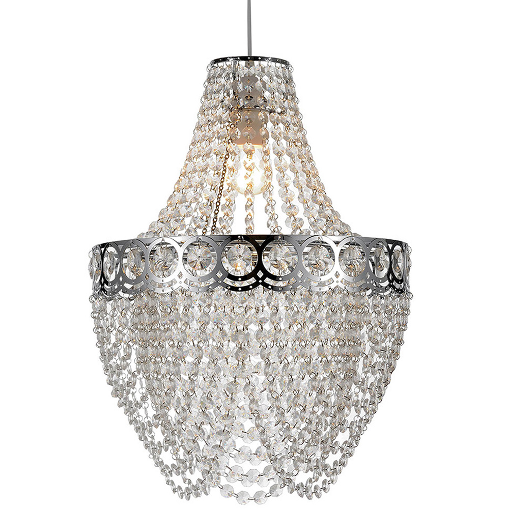 Kliving Hayle Chrome and Clear Acrylic Beaded Chandelier Pendant Light Image 1