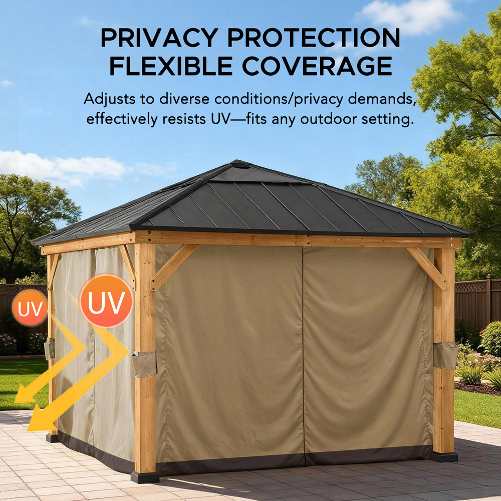 Sunjoy 2.7 x 2.7m Khaki Accessory Curtain for Cedar Wood Gazebo (Gazebo Not Include) Image 3