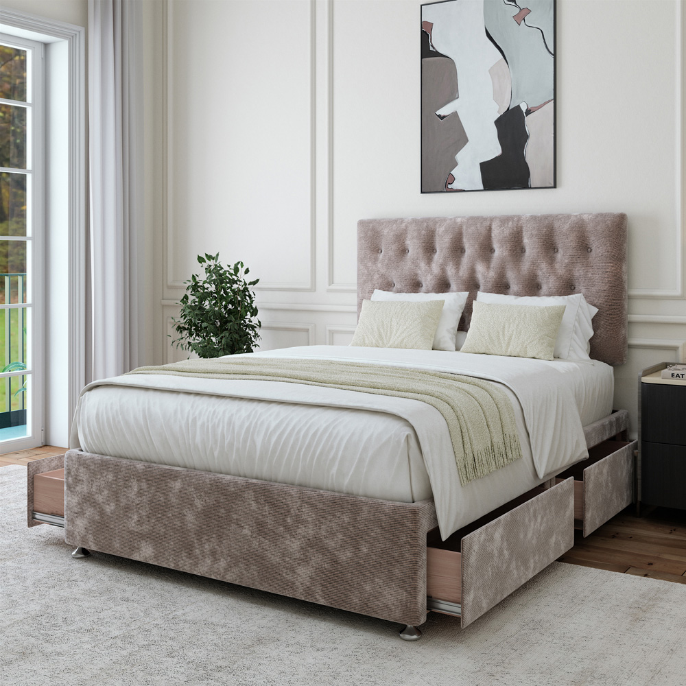 Bedmaster King Size Silver Chenille 4 Drawer Divan Base with Lona Headboard Image 2
