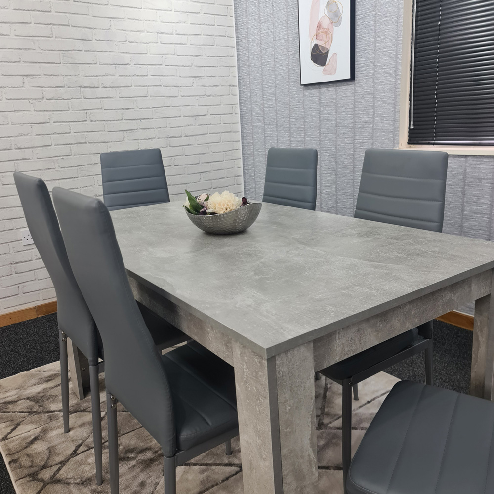 Portland Leather 6 Seater Dining Set Stone Grey and Grey Image 3