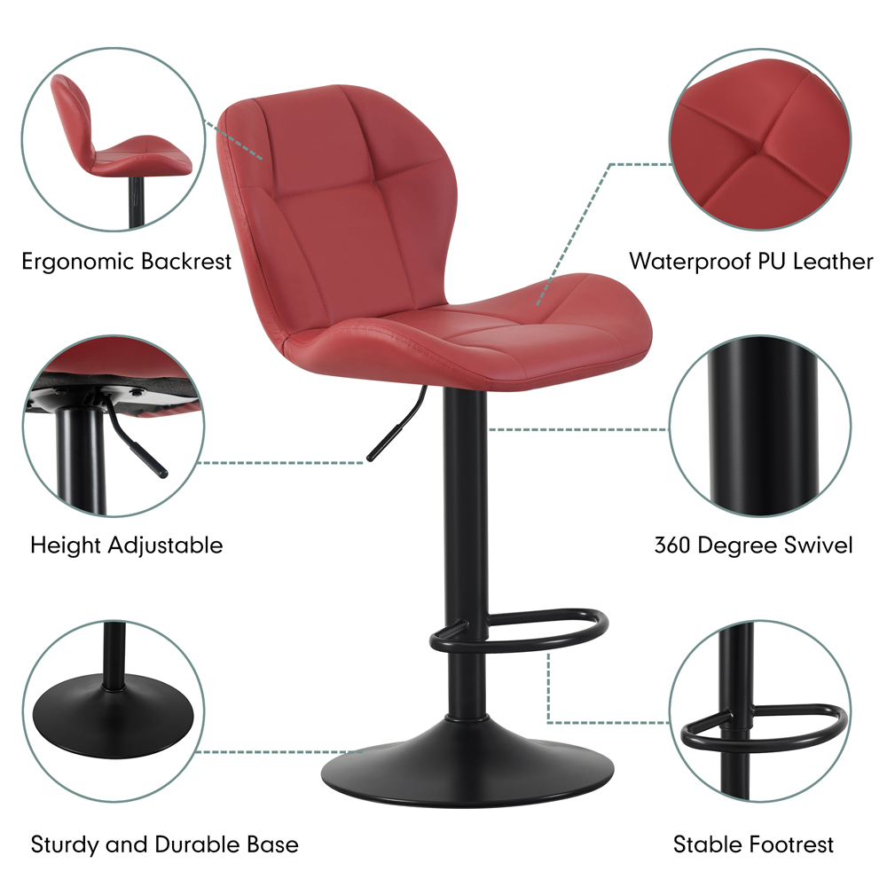Stella Red Height Adjustable Bar Stools with Footrest Set of 2 Image 3