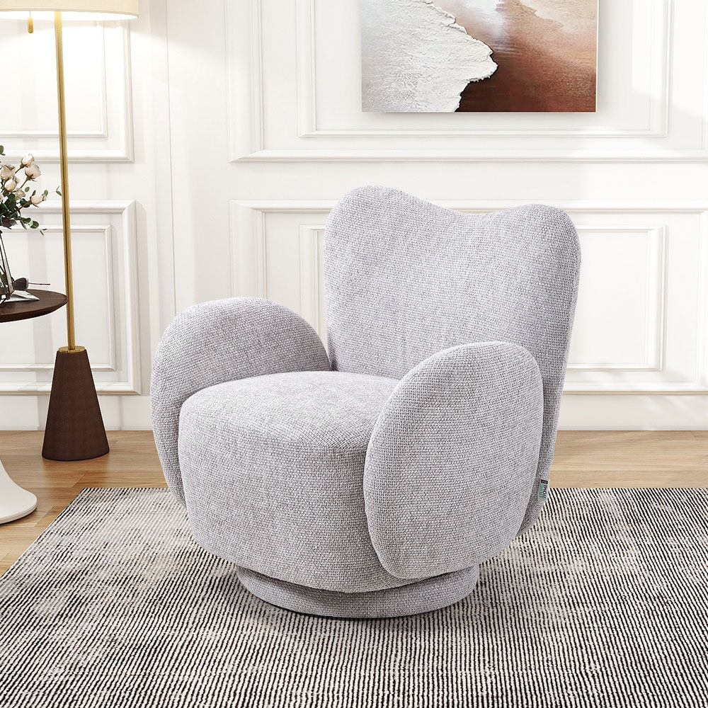 Living and Home Grey Chenille High Back Swivel Accent Chair Image 7
