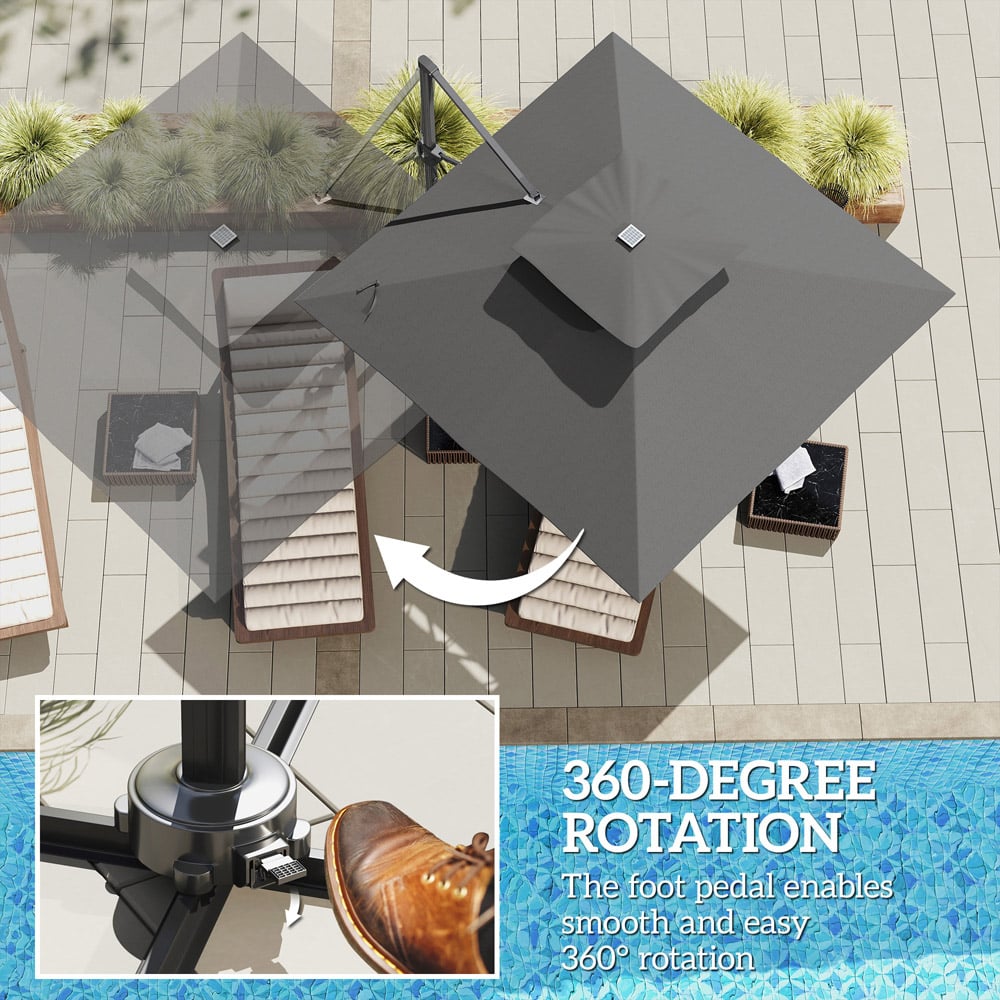 Outsunny 2 Tier Grey Aluminium Solar LED Crank and Tilt Cantilever Parasol 3.5m Image 6