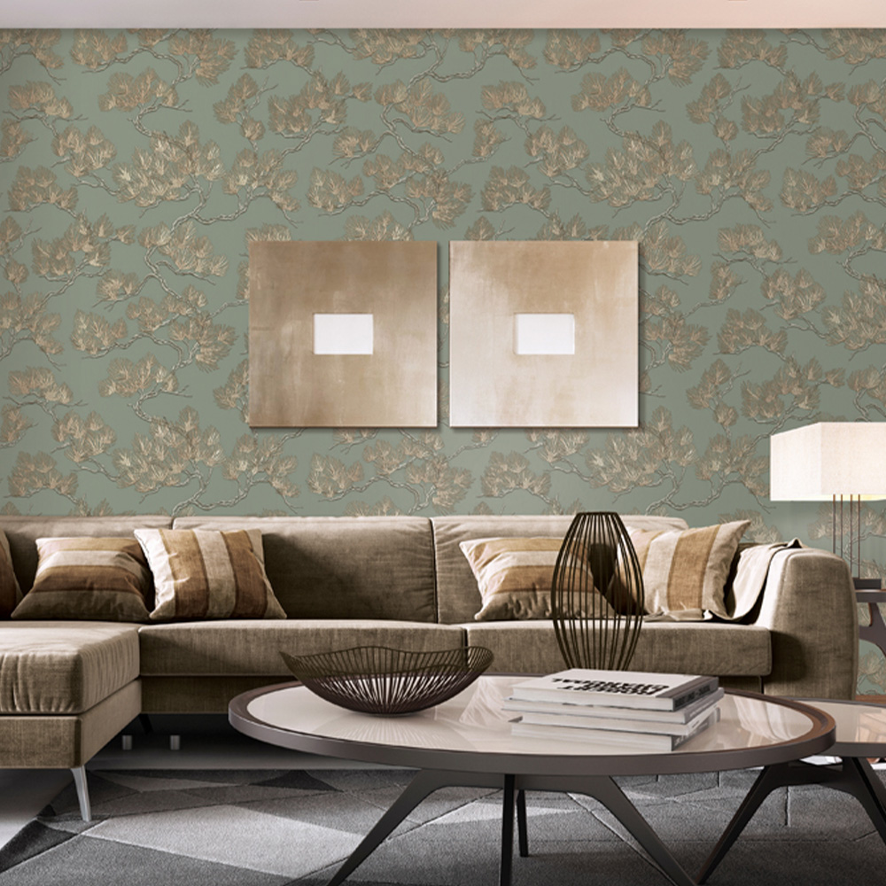 Design ID Pine Tree Sage and Gold Wallpaper Image 2