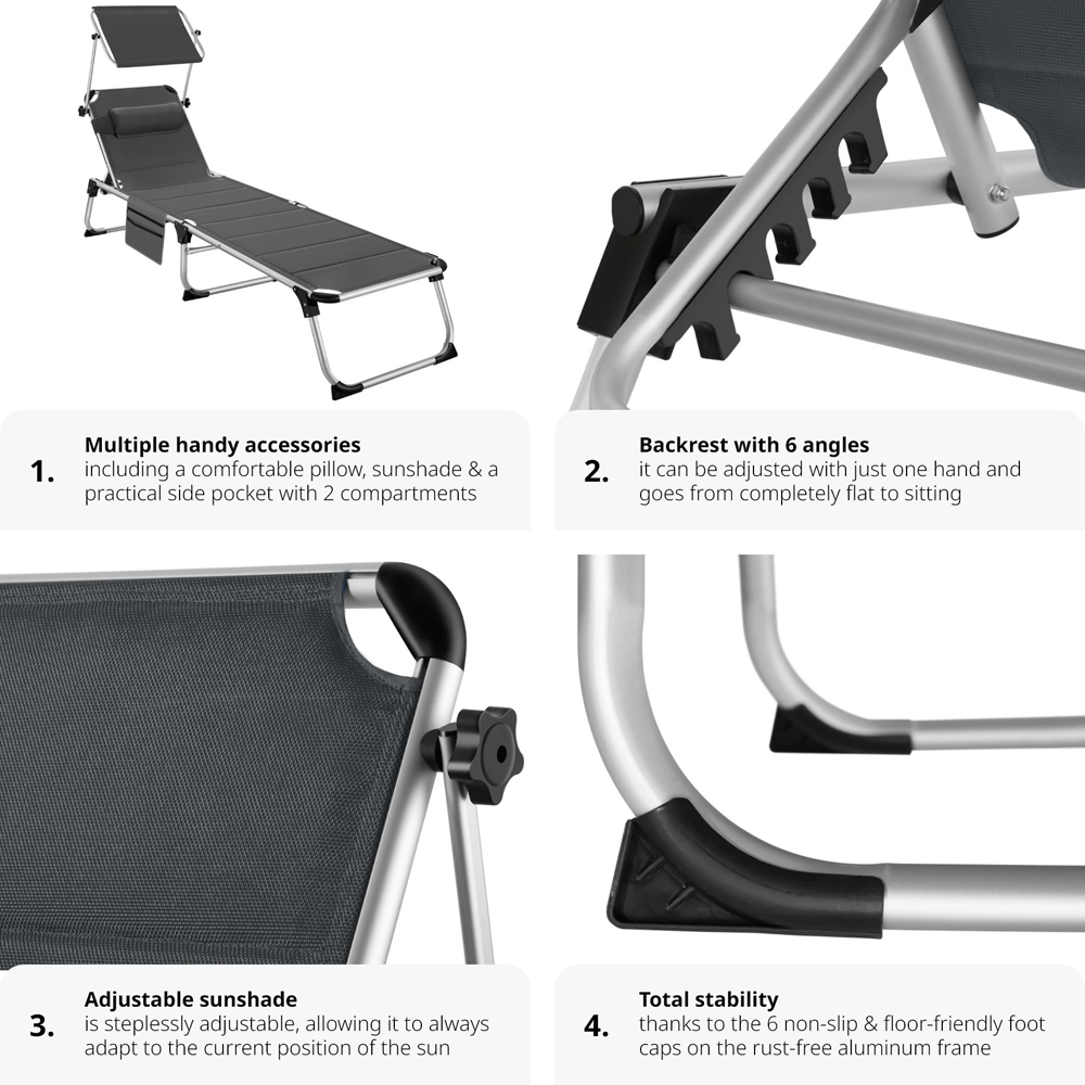 tectake Lorella Grey Aluminium Frame Foldable Sun Lounger Image 3