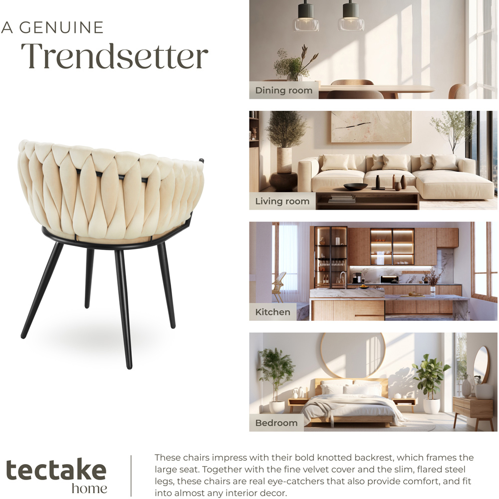 Tectake Astano Set of 4 Sand Dining Chair Image 6