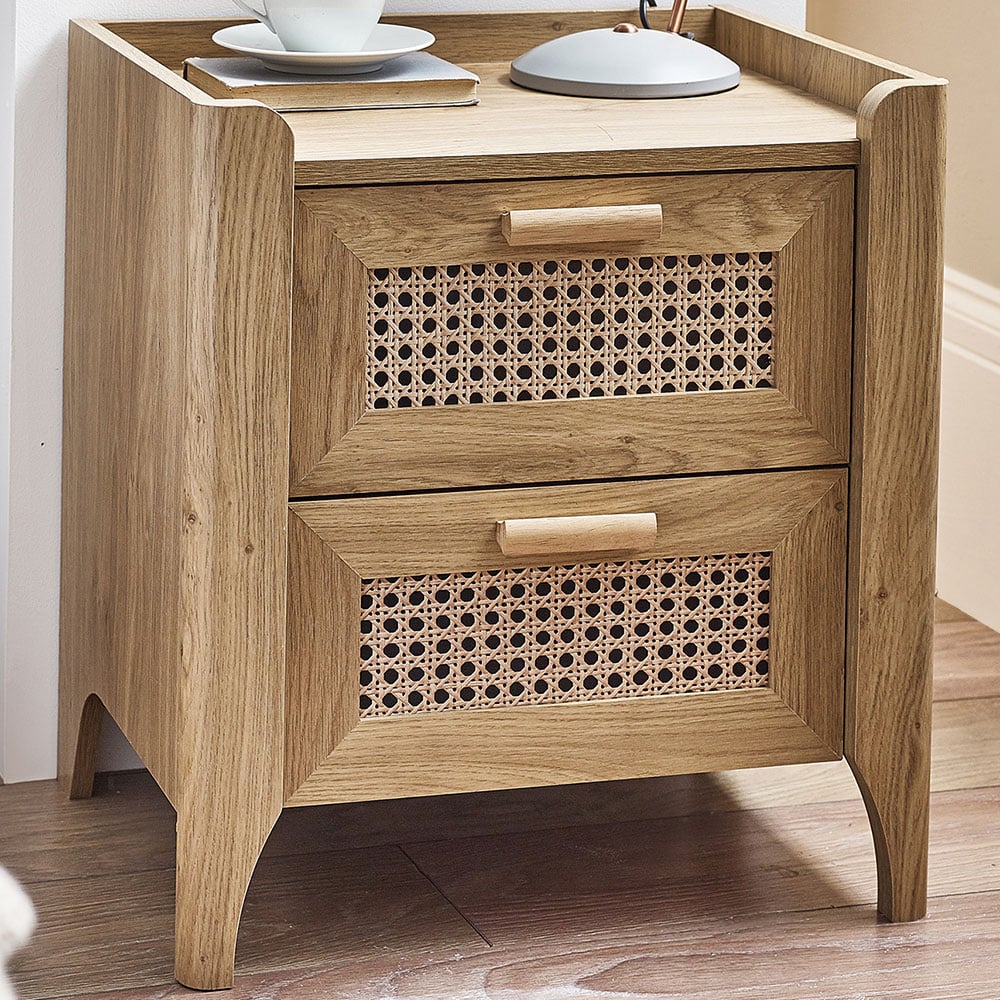Julian Bowen Sydney 2 Drawer Rattan Effect Bedside Table Image 1