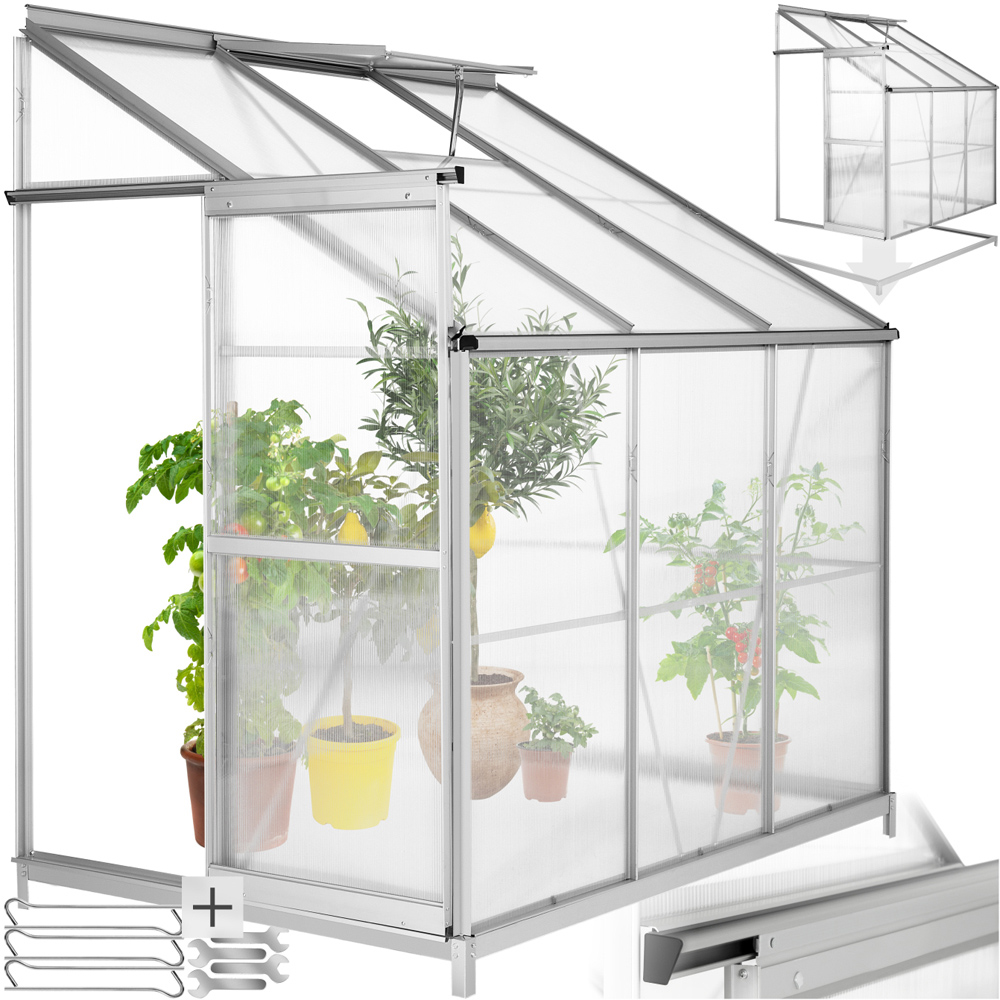 tectake Aluminium Frame 6.2 x 4ft Greenhouse with Base and Lean-To Image 2