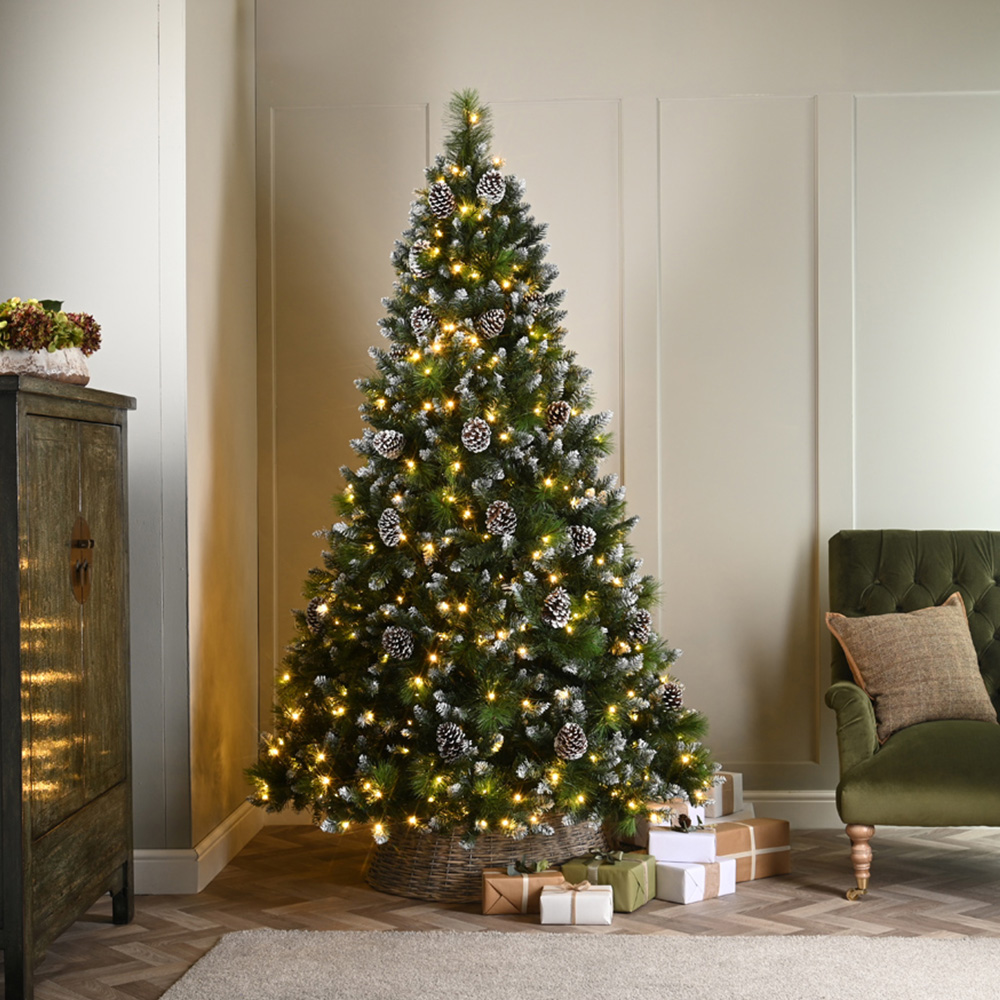 Festive Warm White Pre-Lit Grand River Pine Snow Flocked Artificial Christmas Tree with Stand 7.9ft Image 2