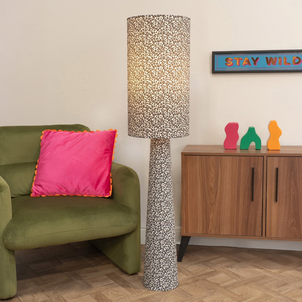 ValueLights Bertie Leopard Print Full Fabric Midi LED Floor Lamp Image 2