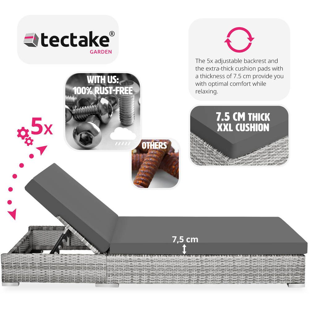 tectake Set of 2 Light Grey Sun Lounger Image 5