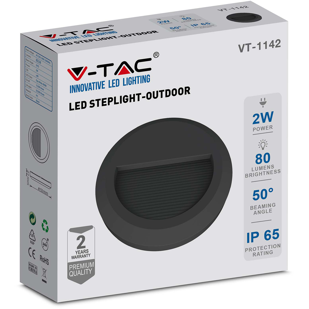 V-TAC 4 Pack 2W Black Round Warm White LED Step Light Image 6