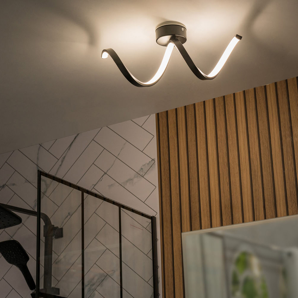 ValueLights Infinity Matt Black Single Twist IP44 Integrated LED Wall Light Image 5