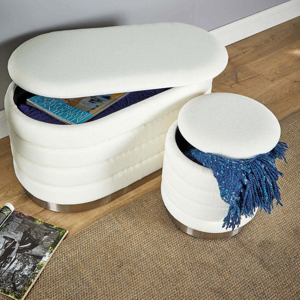 Home Source Cake White Boucle Storage Ottoman Set of 2 Image 6