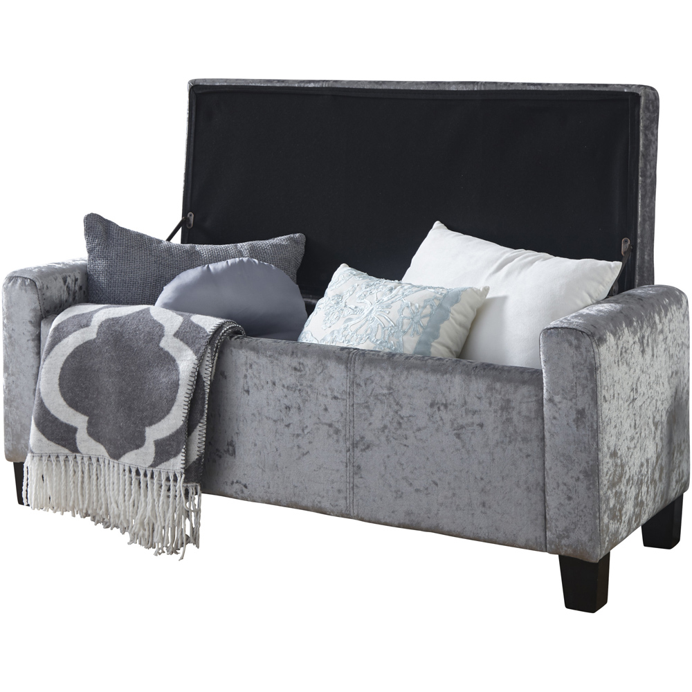 GFW Verona Grey Crushed Velvet Ottoman Storage Bench Image 3